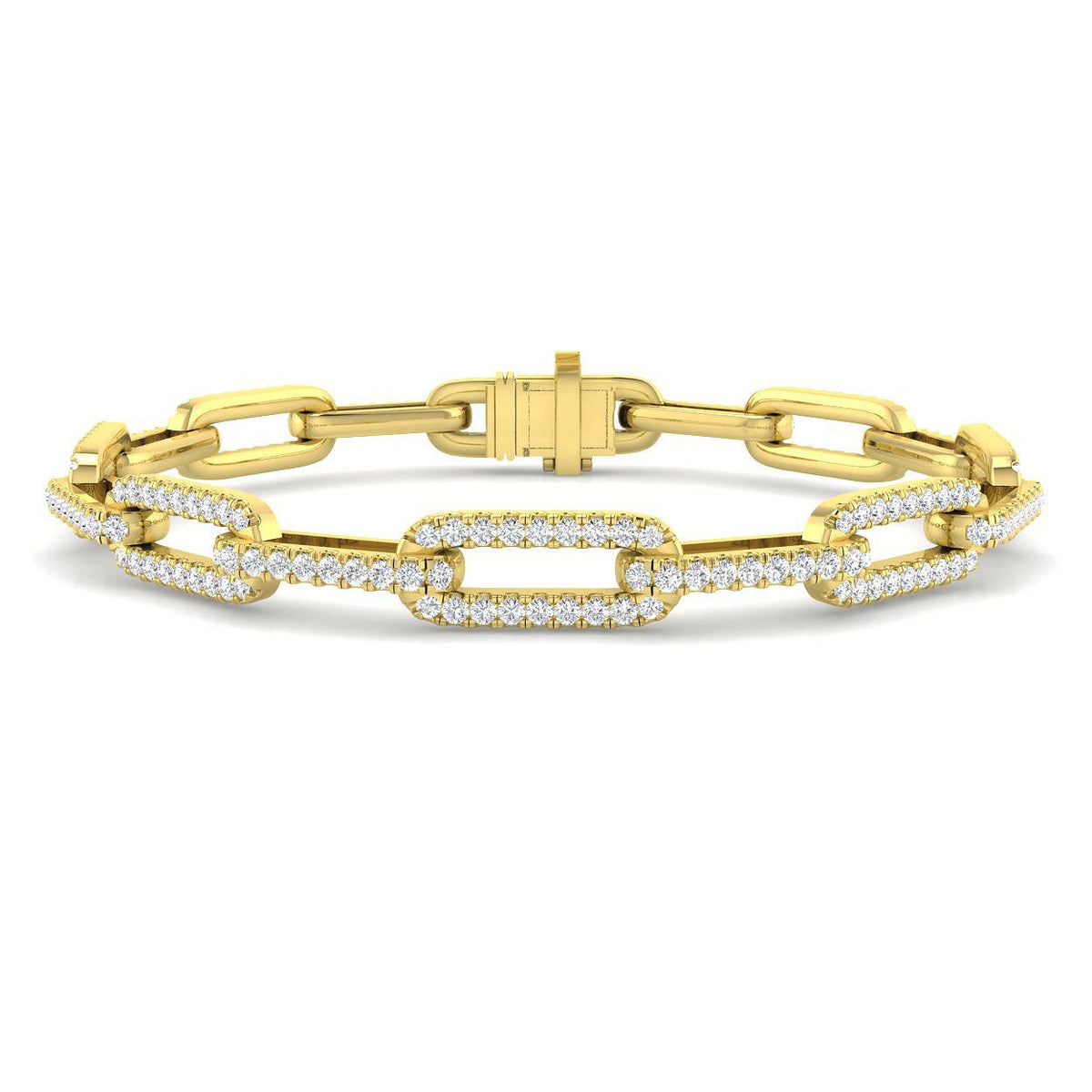 Pave Round Cut Lab Grown Diamond Paperclip Style Bracelet with Box Clasp in 10K/14K gold and platinum with certified lab-grown or natural diamonds