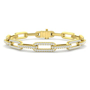 Pave Round Cut Lab Grown Diamond Paperclip Style Bracelet with Box Clasp in 10K/14K gold and platinum with certified lab-grown or natural diamonds