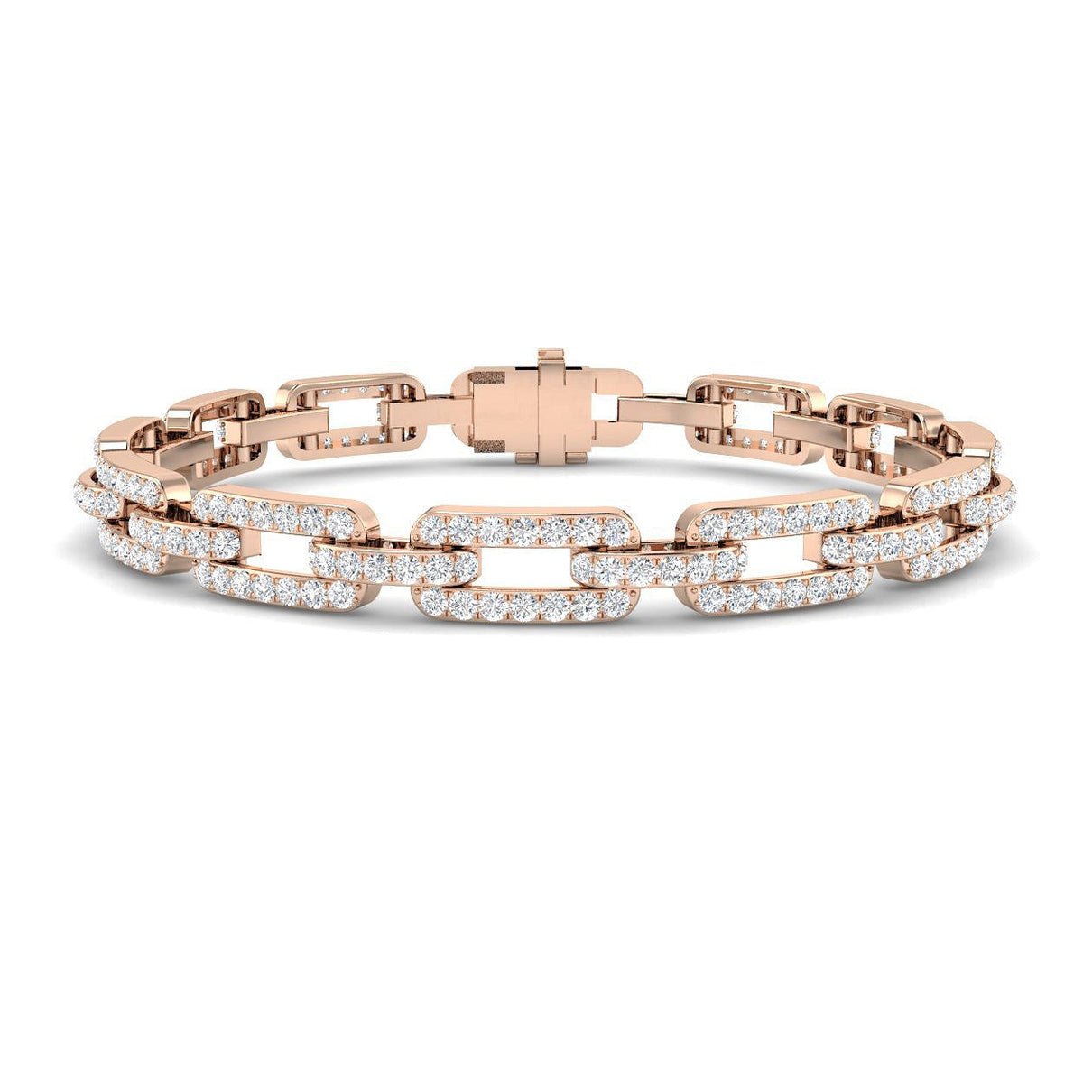 Luxury Natural Round Cut Diamond Paperclip Link Bracelet with Box Clasp in 10K/14K gold and platinum with certified lab-grown or natural diamonds