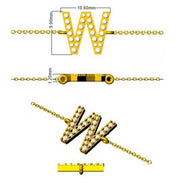 Round Cut Lab Grown Diamond Initial W Letter Bracelet with Chain Solid in 10K/14K gold and platinum with certified lab-grown or natural diamonds