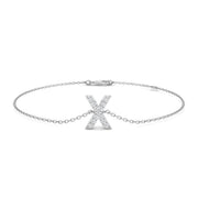 Alphabet X Letter Pave Set Lab Grown Round Diamond Bracelet with Chain in 10K/14K gold and platinum with certified lab-grown or natural diamonds