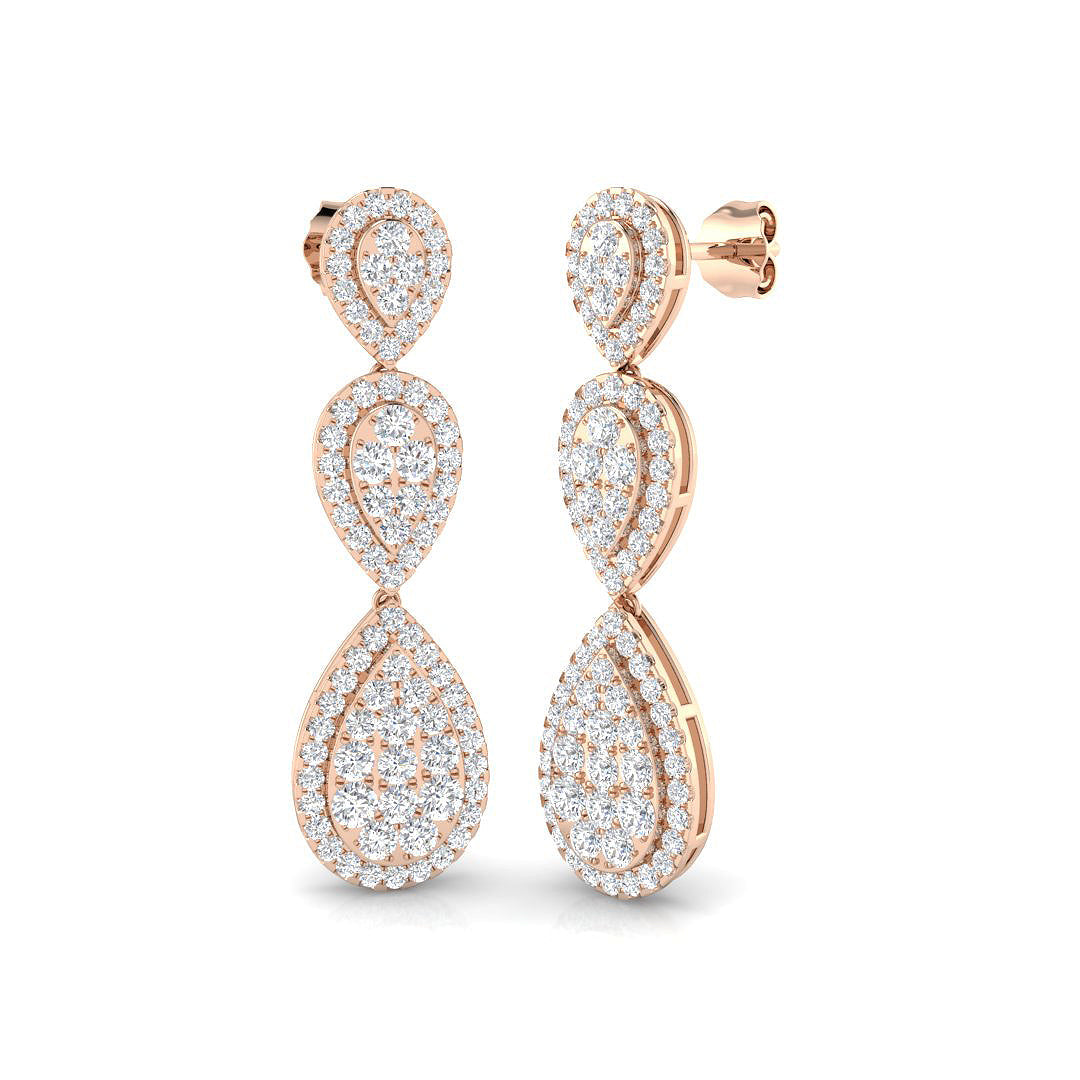 Gummy Luxury Gold Drop & Trilogy Diamond Earrings - 1.75ct to 2ct in 10K/14K gold and platinum with certified lab-grown or natural diamonds