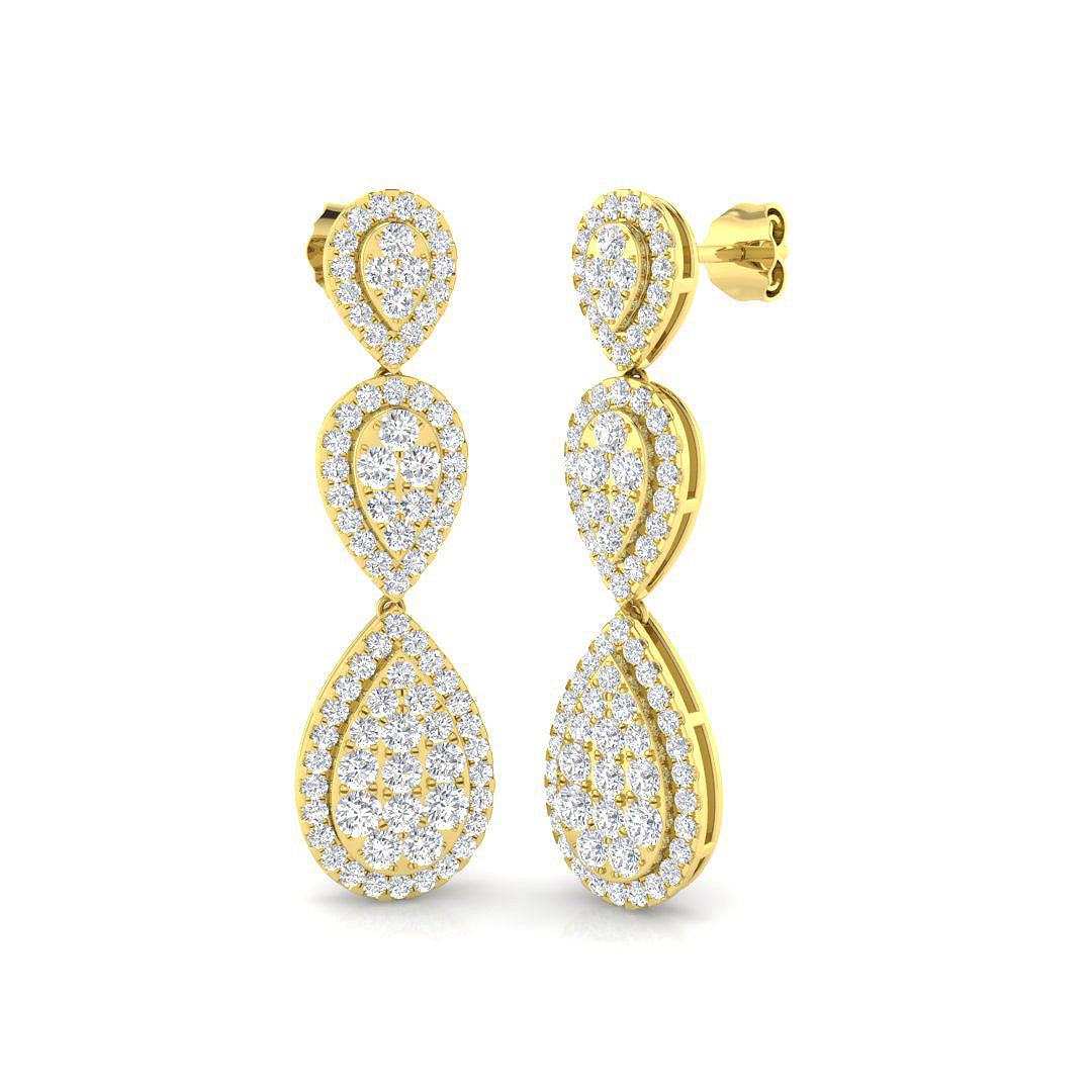 Gummy Luxury Gold Drop & Trilogy Diamond Earrings - 1.75ct to 2ct in 10K/14K gold and platinum with certified lab-grown or natural diamonds