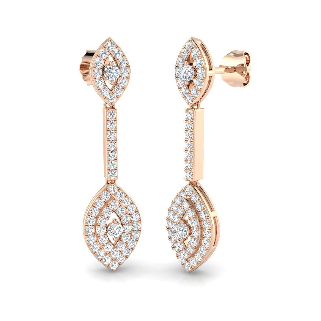 Deexy 1ct Gold Diamond Drop & Trilogy Earrings in 10K/14K gold and platinum with certified lab-grown or natural diamonds