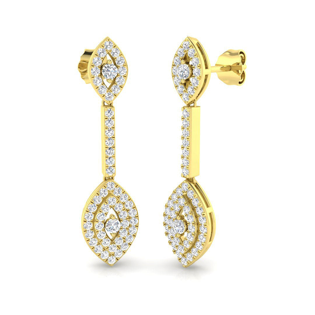 Deexy 1ct Gold Diamond Drop & Trilogy Earrings in 10K/14K gold and platinum with certified lab-grown or natural diamonds