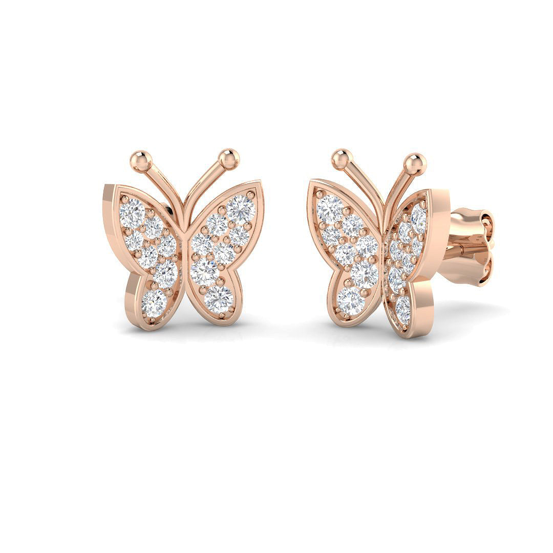 Whimsical 0.33Ct Diamond Butterfly Stud Earrings in in 10K/14K gold and platinum with certified lab-grown or natural diamonds