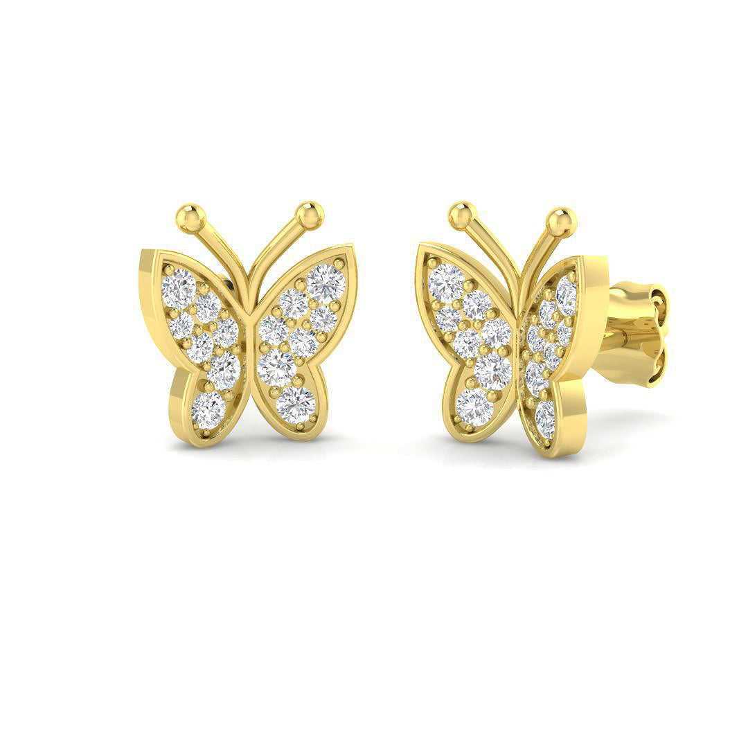 Whimsical 0.33Ct Diamond Butterfly Stud Earrings in in 10K/14K gold and platinum with certified lab-grown or natural diamonds