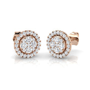 0.5-1ct Halo Cluster Diamond Stud Earrings in 10K/14K gold and platinum with certified lab-grown or natural diamonds