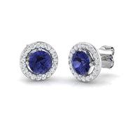 Tanzanite Halo Stud Earrings - Natural Pave Diamonds - Gold & in 10K/14K gold and platinum with certified lab-grown or natural diamonds