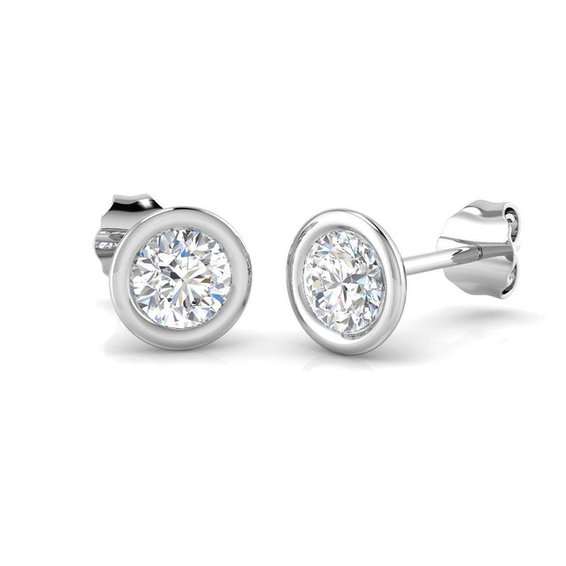 Stud Earrings with Lab Grown Round Diamond Bezel Set - 1.00ct | 10K & 14K Gold, Platinum