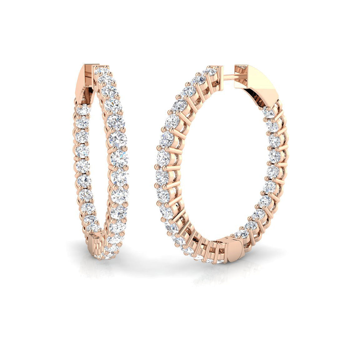 3 Ct Round Diamond Hoop Earrings in 10K/14K gold and platinum with certified lab-grown or natural diamonds