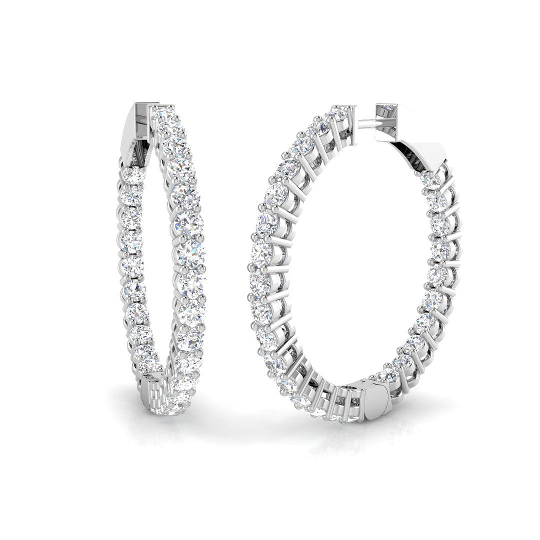 3 Ct Round Diamond Hoop Earrings in 10K/14K gold and platinum with certified lab-grown or natural diamonds