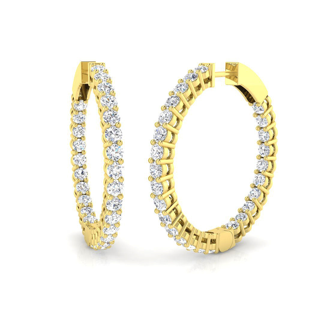 3 Ct Round Diamond Hoop Earrings in 10K/14K gold and platinum with certified lab-grown or natural diamonds
