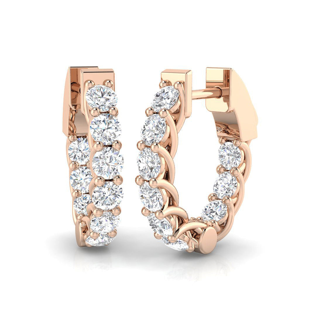 2 Ct Round Diamond Hoop Earrings in 10K/14K gold and platinum with certified lab-grown or natural diamonds