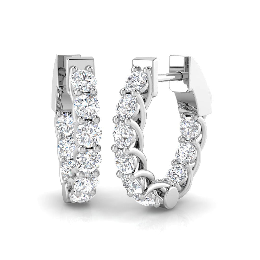 2 Ct Round Diamond Hoop Earrings in 10K/14K gold and platinum with certified lab-grown or natural diamonds
