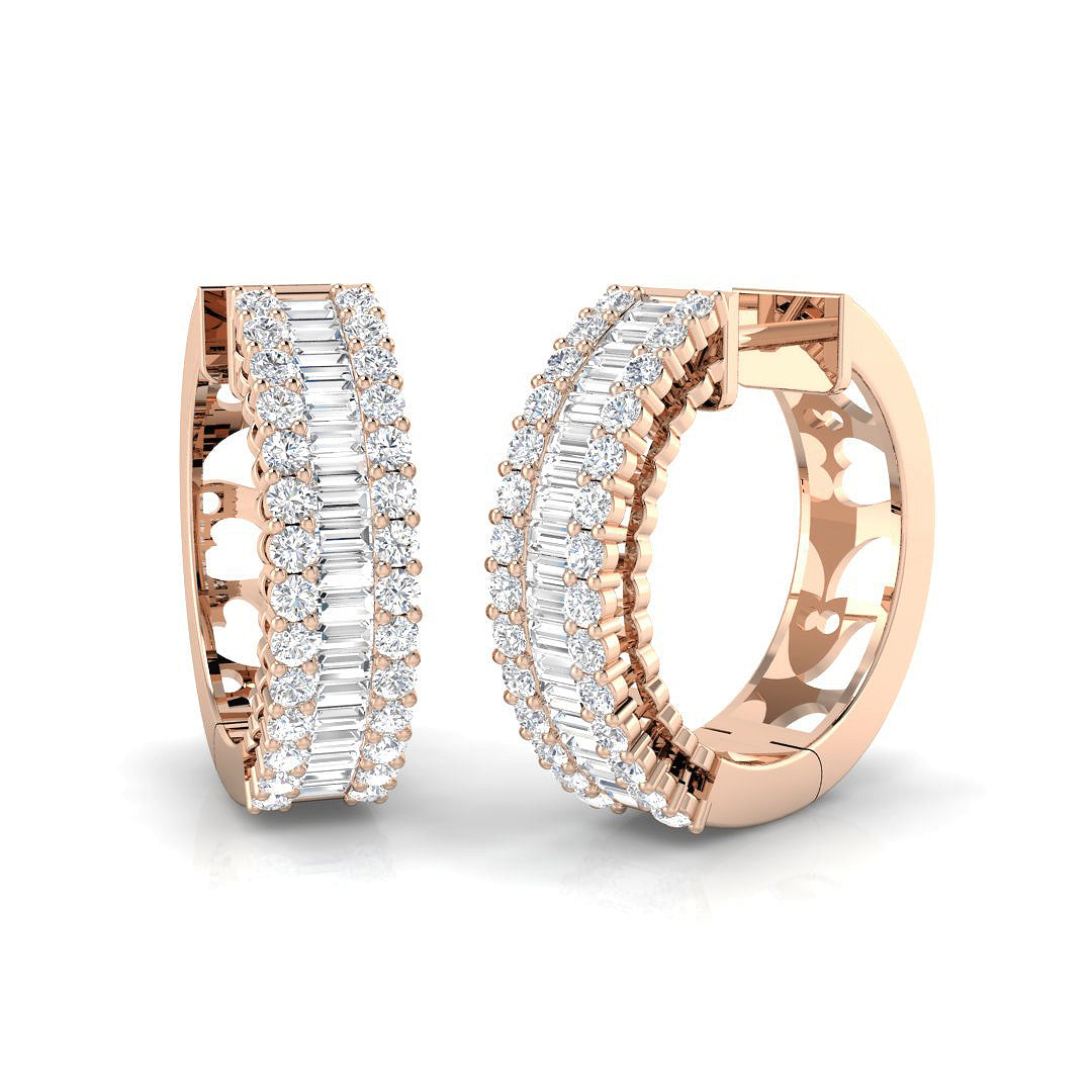 Gold Baguette and Brilliant Diamond Earrings - 1.5ct to 2.5ct in 10K/14K gold and platinum with certified lab-grown or natural diamonds
