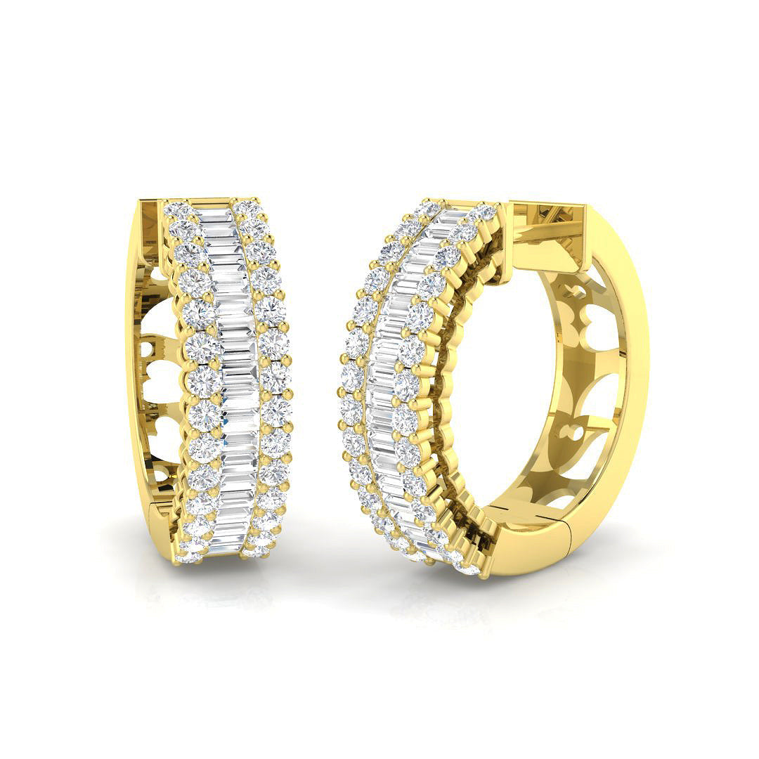 Gold Baguette and Brilliant Diamond Earrings - 1.5ct to 2.5ct in 10K/14K gold and platinum with certified lab-grown or natural diamonds