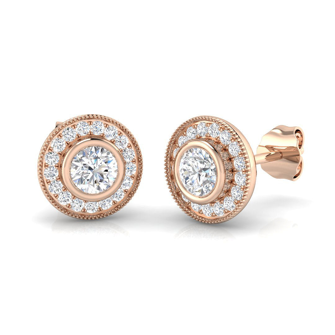 1.0 Ct Vintage Art Deco Diamond Halo Stud Earrings in in 10K/14K gold and platinum with certified lab-grown or natural diamonds