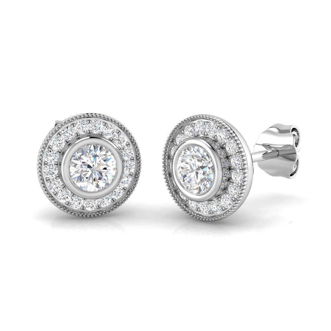 1.0 Ct Vintage Art Deco Diamond Halo Stud Earrings in in 10K/14K gold and platinum with certified lab-grown or natural diamonds