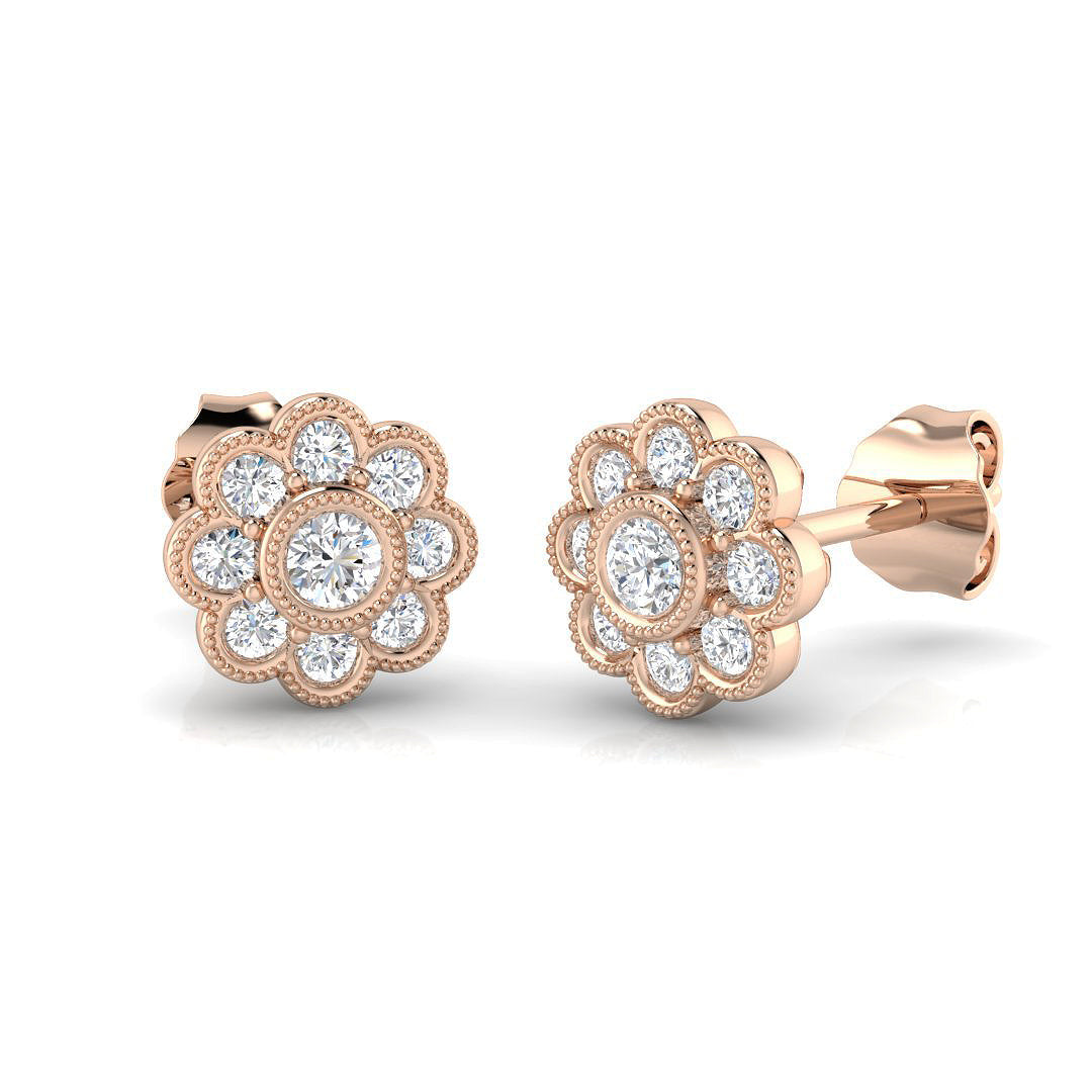 Vintage Diamond Flower Stud Earrings - 0.33ct in 10K/14K gold and platinum with certified lab-grown or natural diamonds