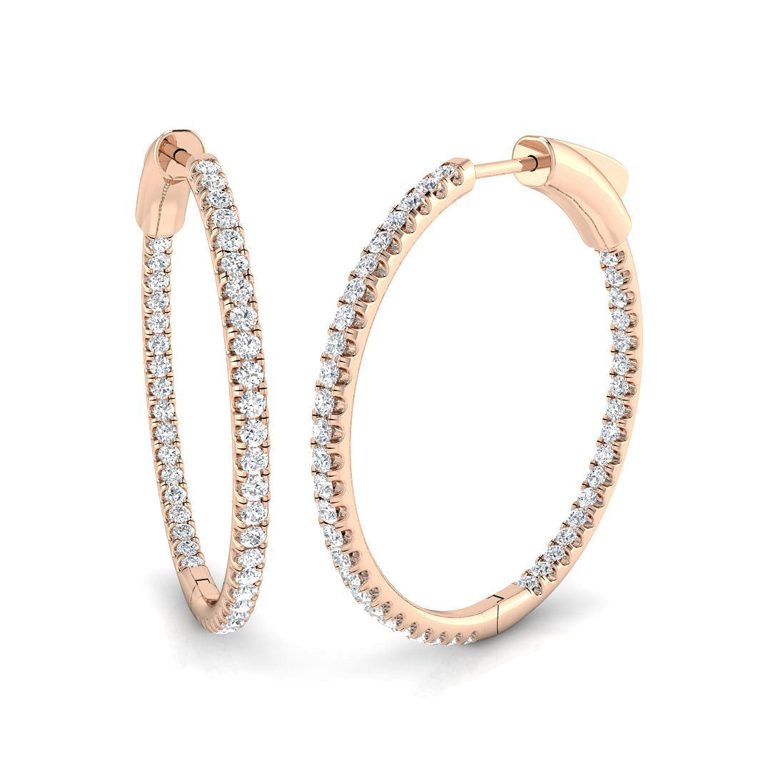 Elegant 1 Ct Round Diamond Hoop Earrings in 10K/14K gold and platinum with certified lab-grown or natural diamonds