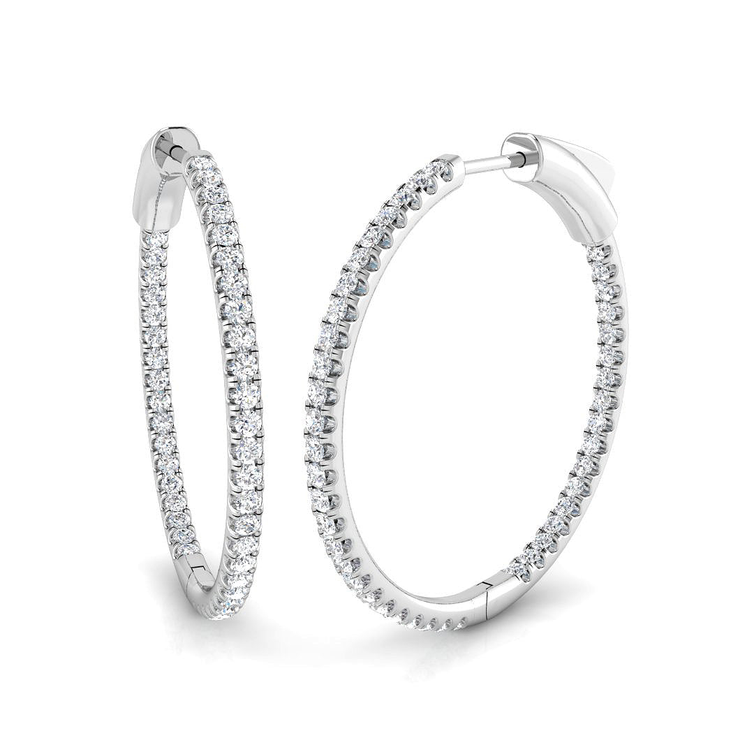 Elegant 1 Ct Round Diamond Hoop Earrings in 10K/14K gold and platinum with certified lab-grown or natural diamonds