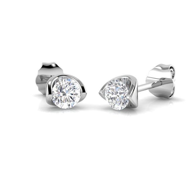 Stud Earrings with Round Diamond Tension Set - 0.50ct | 10K & 14K Gold, Platinum