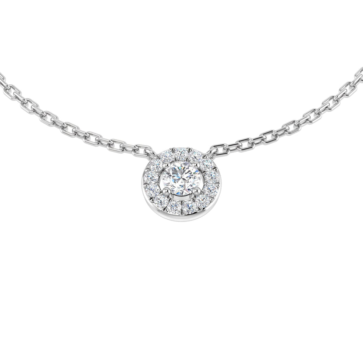 Diamond Halo Necklace 0.15ct to 0.33ct Gold in 10K/14K gold and platinum with certified lab-grown or natural diamonds