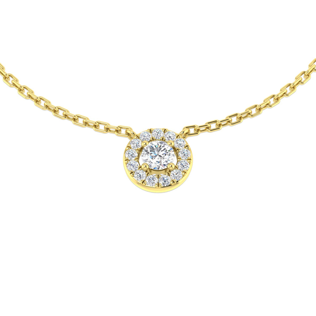 Diamond Halo Necklace 0.15ct to 0.33ct Gold in 10K/14K gold and platinum with certified lab-grown or natural diamonds