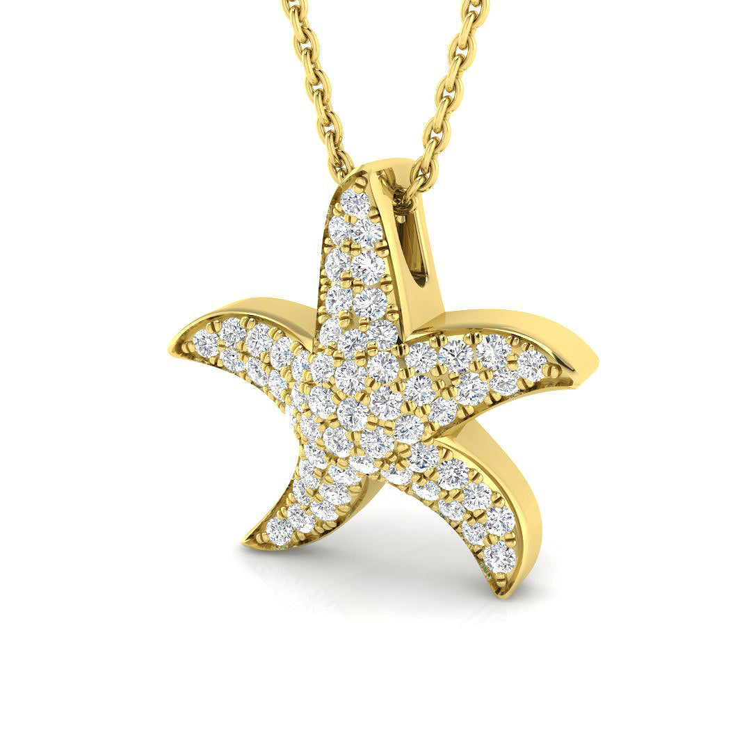 Starfish Diamond Pendant Necklace 0.25ct to 0.75ct Gold (Without Chain) in 10K/14K gold and platinum with certified lab-grown or natural diamonds