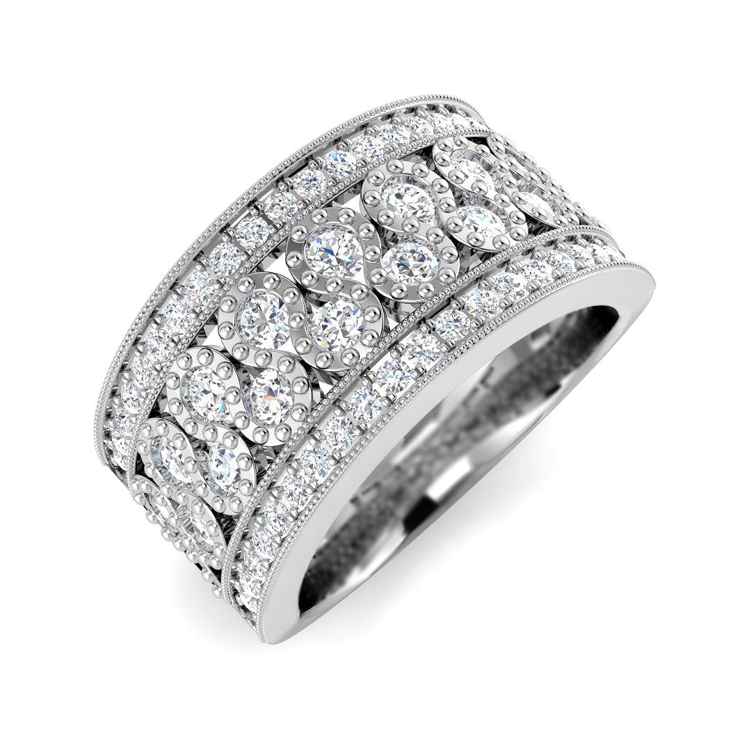 1carat Natural Round Cut Diamond Vintage Cluster Half Eternity Band Ring in 10K/14K gold and platinum with certified lab-grown or natural diamonds