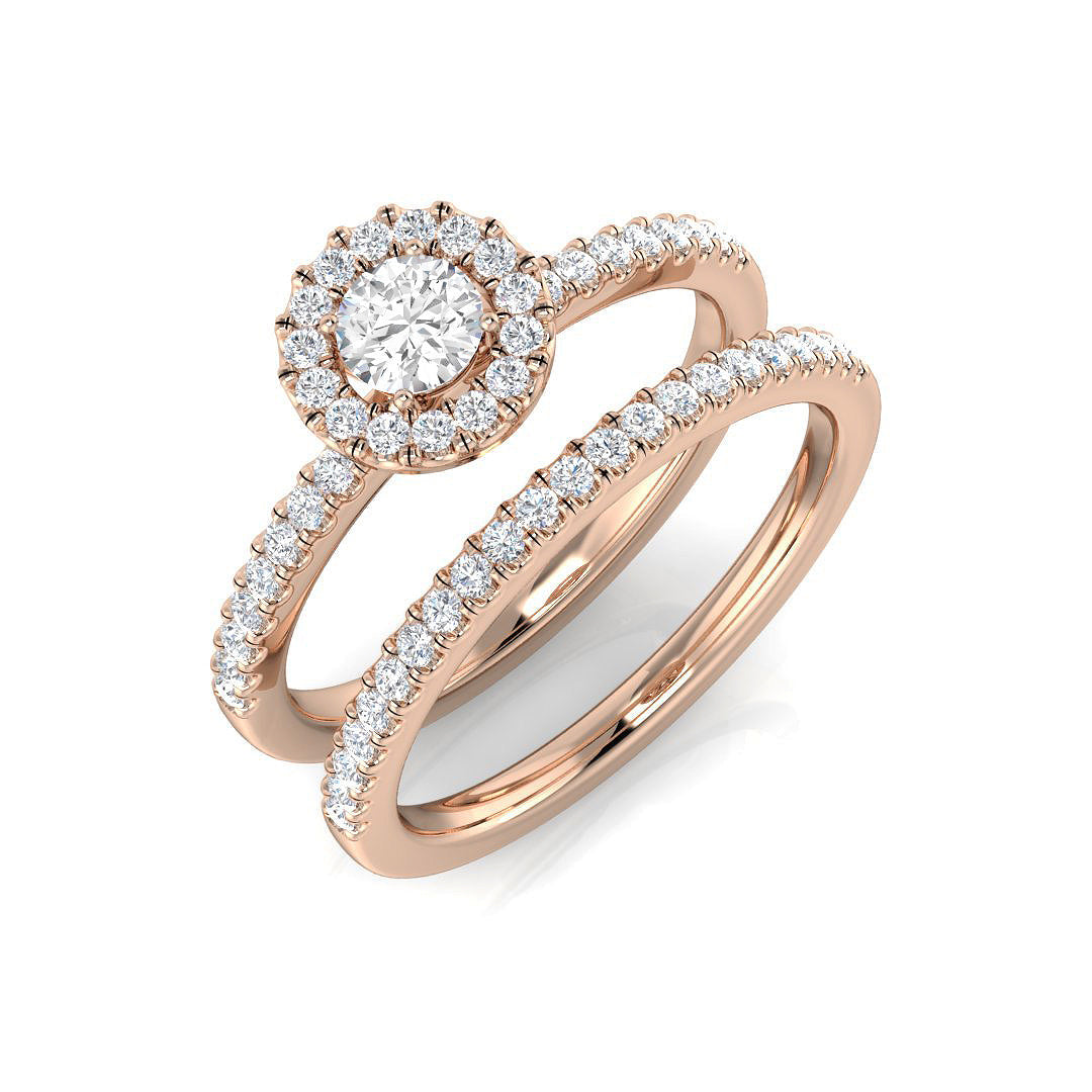 Lab-Grown Round Diamond Halo Bridal Set Ring in 10K/14K gold and platinum with certified lab-grown or natural diamonds