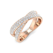 Criss-Cross Pave Ring with Round Cut Lab Grown Diamonds in 10K/14K gold and platinum with certified lab-grown or natural diamonds