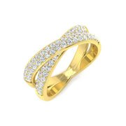 Criss-Cross Pave Ring with Round Cut Lab Grown Diamonds in 10K/14K gold and platinum with certified lab-grown or natural diamonds