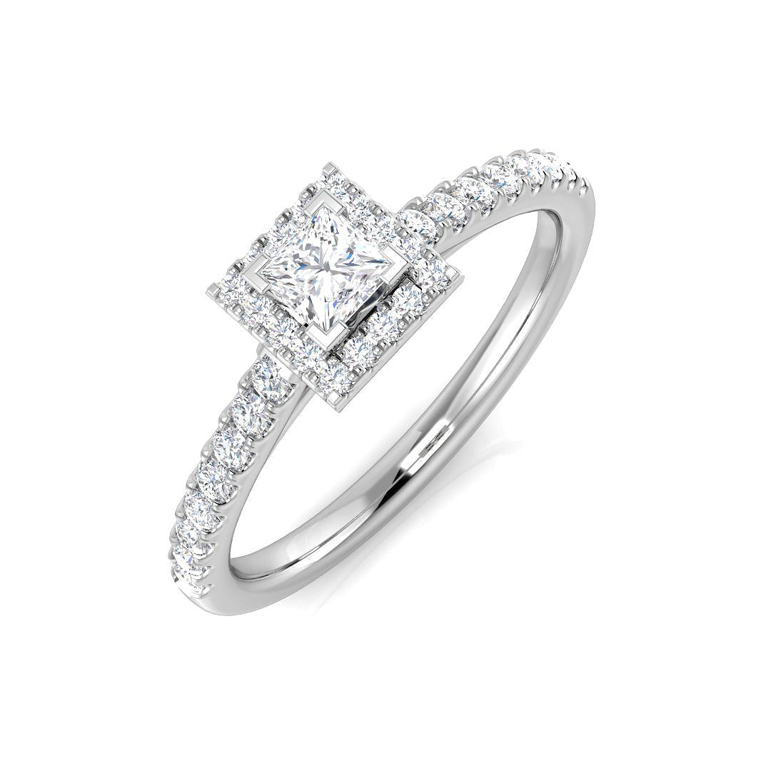 Diamond Princess Cut Halo Ring in 10K/14K gold and platinum with certified lab-grown or natural diamonds