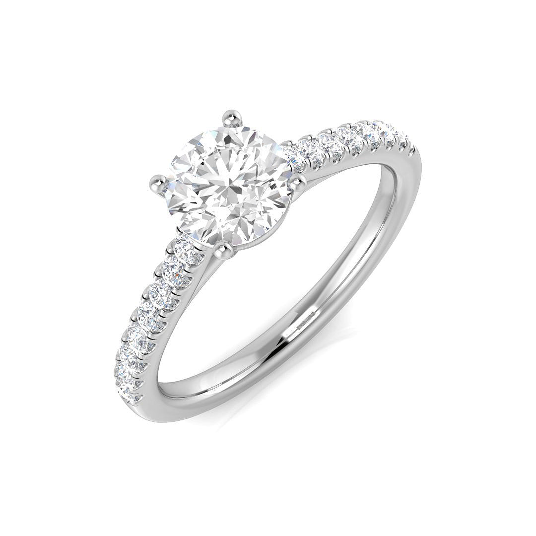 Round Diamond Side Stone Ring in 10K/14K gold and platinum with certified lab-grown or natural diamonds