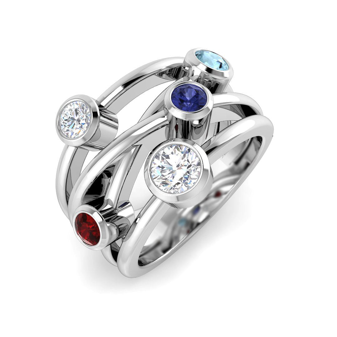 Bezel Set Lab Grown Diamond Bubble Ring with Coloured Gemstones in 10K/14K gold and platinum with certified lab-grown or natural diamonds