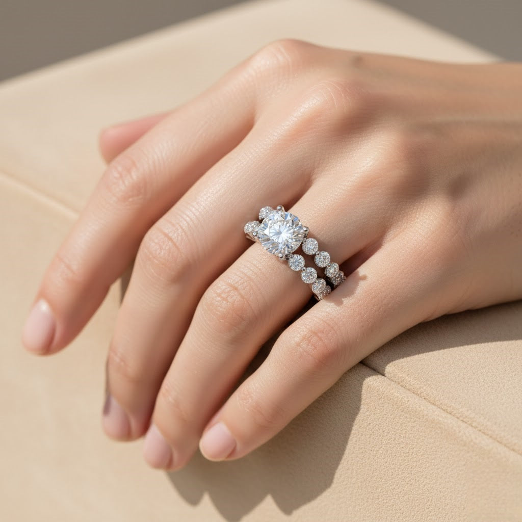 Double-Row Round Diamond Statement Ring in 10K/14K gold and platinum with certified lab-grown or natural diamonds