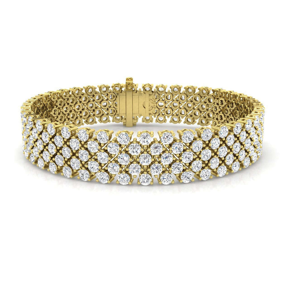 Multi Row Natural Diamond Tennis Bracelet with Box Clasp & Safety Lock in 10K/14K gold and platinum with certified lab-grown or natural diamonds