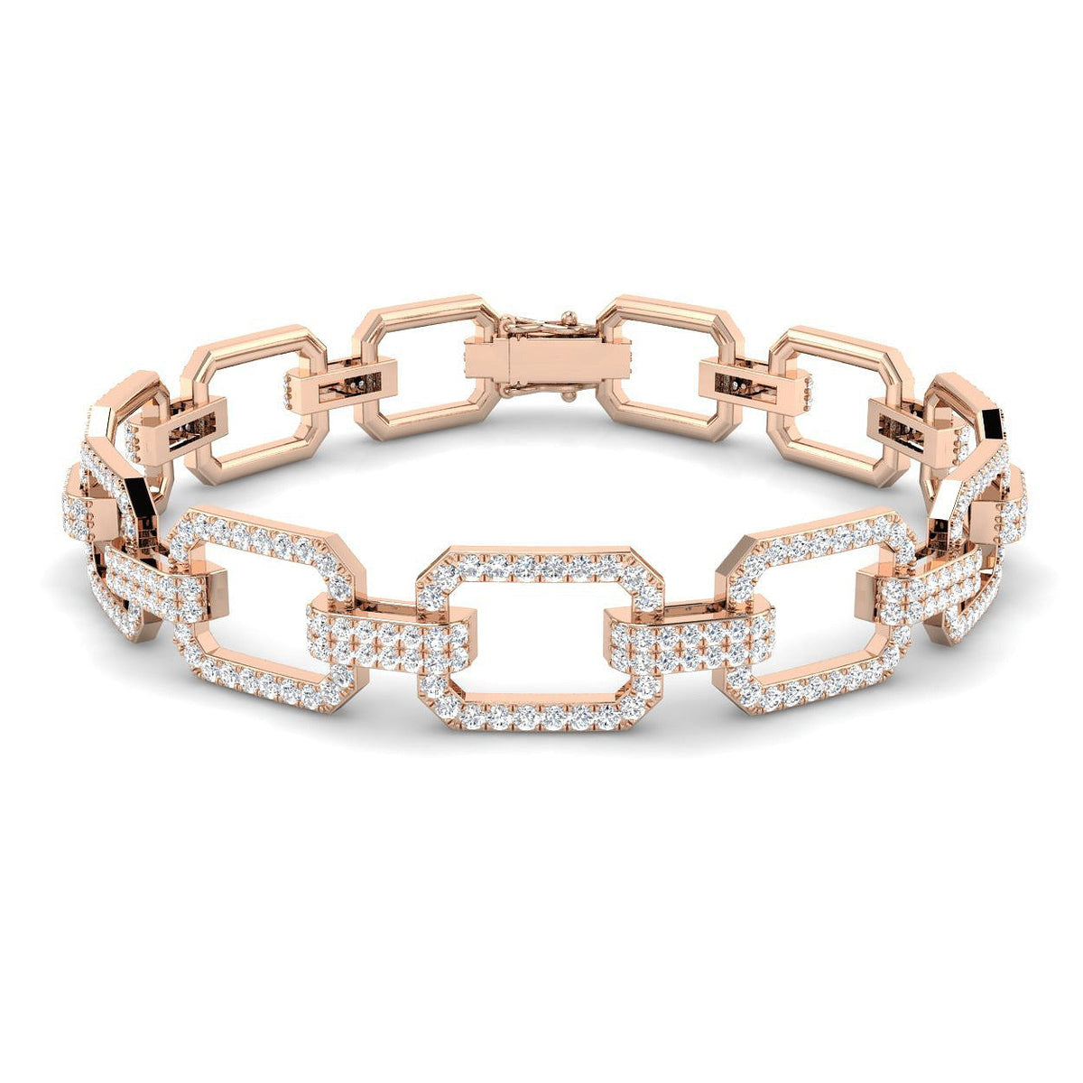 Luxury Round Cut Lab Grown Diamond Paperclip Bracelet with Box Clasp in 10K/14K gold and platinum with certified lab-grown or natural diamonds