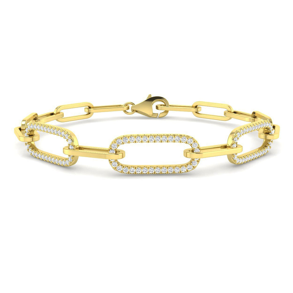 Platinum Natural Diamond Rectangular Link Bracelet with Pave Accents & Lobster Clasp in 10K/14K gold and platinum with certified lab-grown or natural diamonds
