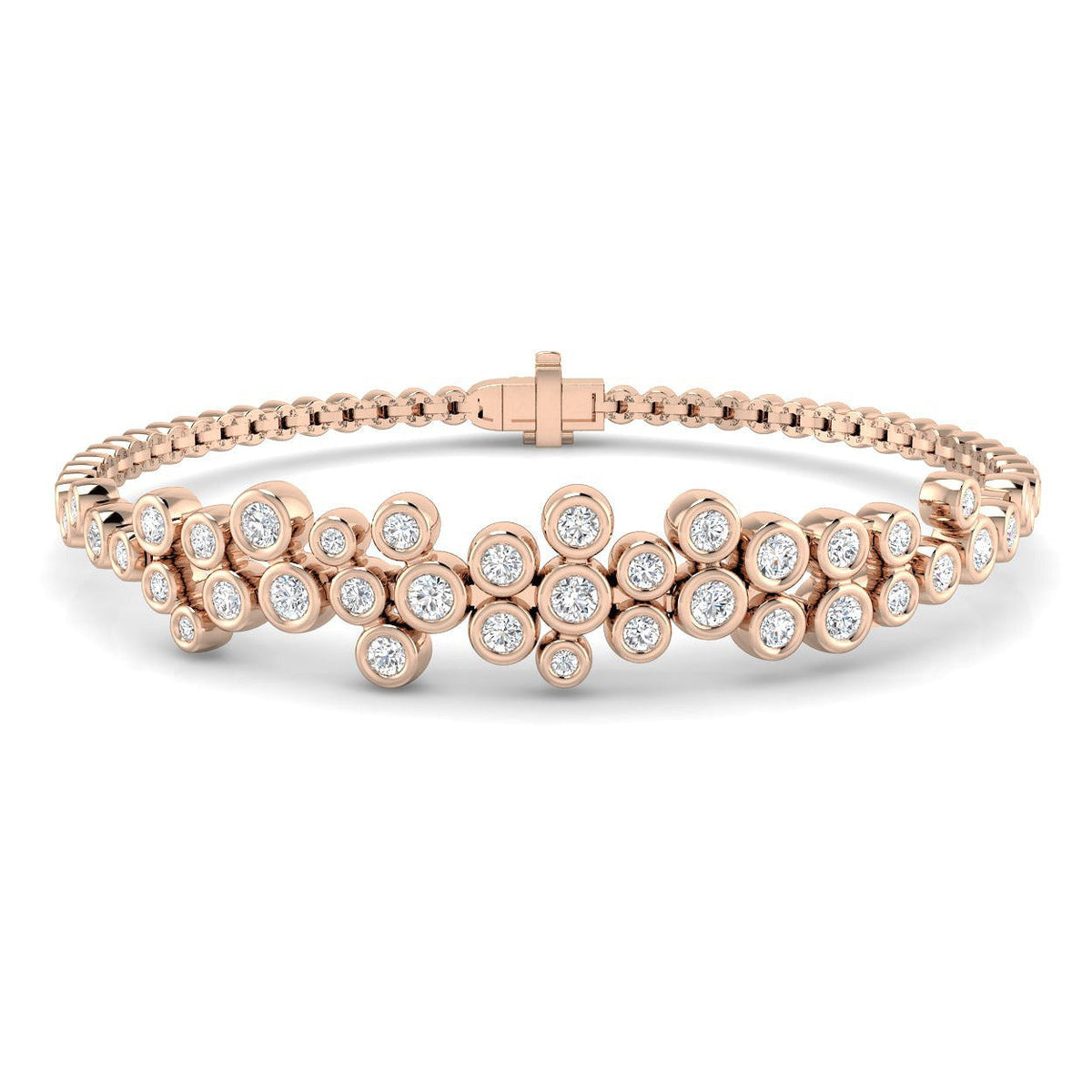 Round Cut Lab Grown Diamond Cluster Bubble Bracelet for Women in 10K/14K gold and platinum with certified lab-grown or natural diamonds