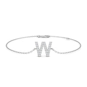 Round Cut Lab Grown Diamond Initial W Letter Bracelet with Chain Solid in 10K/14K gold and platinum with certified lab-grown or natural diamonds