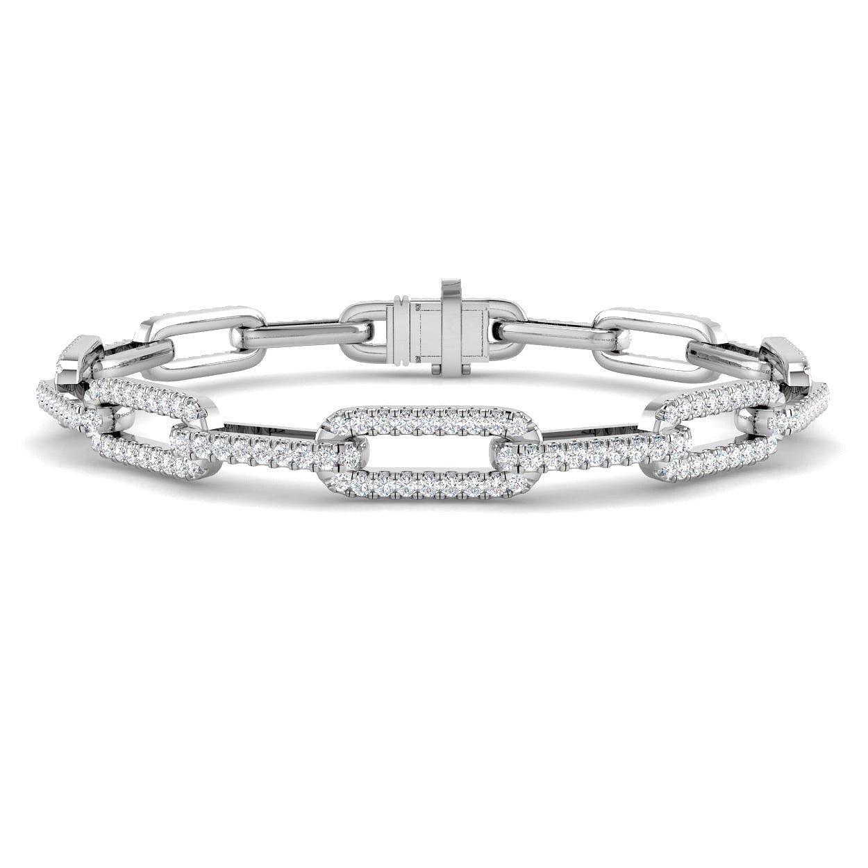 Pave Round Cut Lab Grown Diamond Paperclip Style Bracelet with Box Clasp in 10K/14K gold and platinum with certified lab-grown or natural diamonds