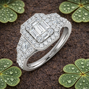 Lab-Grown Baguette & Round Cut Diamond Engagement Ring in 10K/14K gold and platinum with certified lab-grown or natural diamonds
