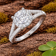 Diamond Solitaire Cluster Ring in 10K/14K gold and platinum with certified lab-grown or natural diamonds
