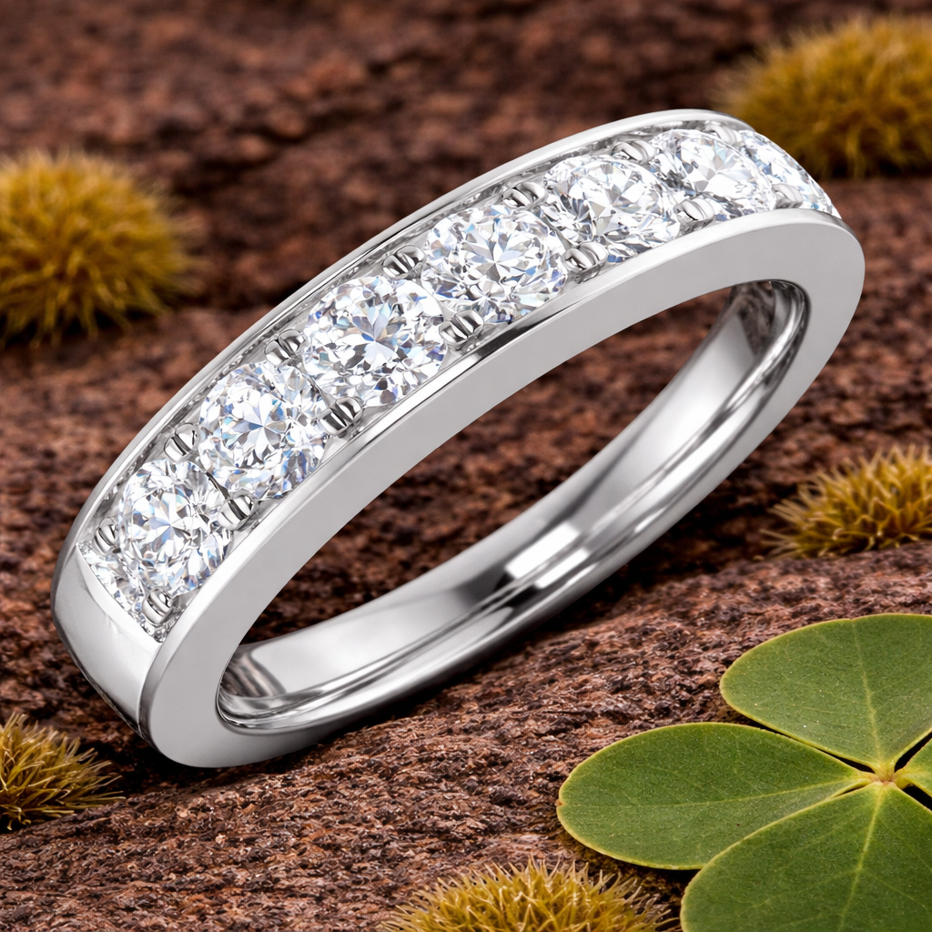 Diamond Half Eternity Ring in 10K/14K gold and platinum with certified lab-grown or natural diamonds