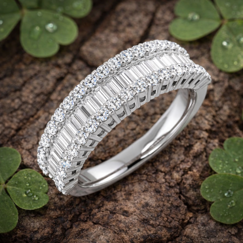 Natural & Lab Diamond Baguette & Round Cut Half Eternity Ring in 10K/14K gold and platinum with certified lab-grown or natural diamonds