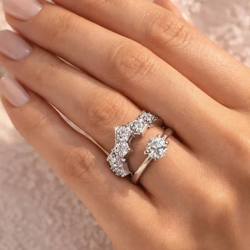 Graduated Round Diamond Wishbone Ring in 10K/14K gold and platinum with certified lab-grown or natural diamonds