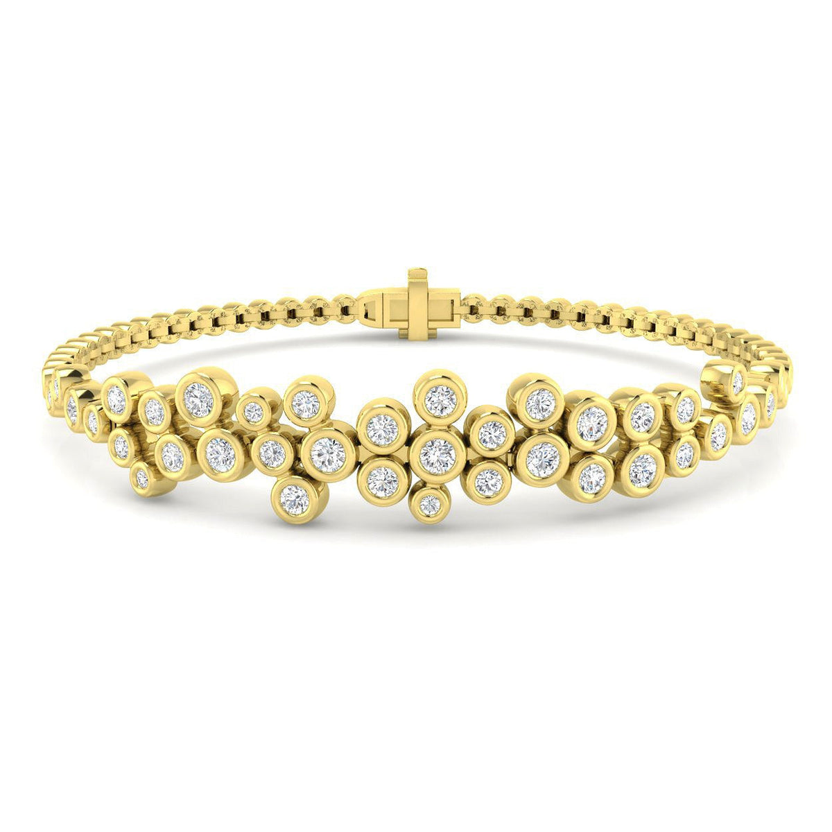 Round Cut Lab Grown Diamond Cluster Bubble Bracelet for Women in 10K/14K gold and platinum with certified lab-grown or natural diamonds